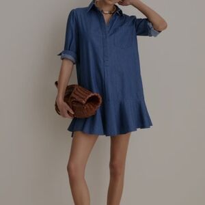 Tuckernuck Chambray Blue Shirt Dress with Ruffle Hem